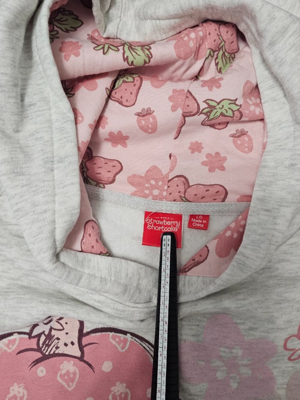 NEW Strawberry Shortcake Grey Pink Women's Graphic Sweatshirt Hoodie Size Large - Picture 5 of 7